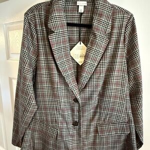 Ava & Viv Women's Plaid Blazer - Black, White, and Red